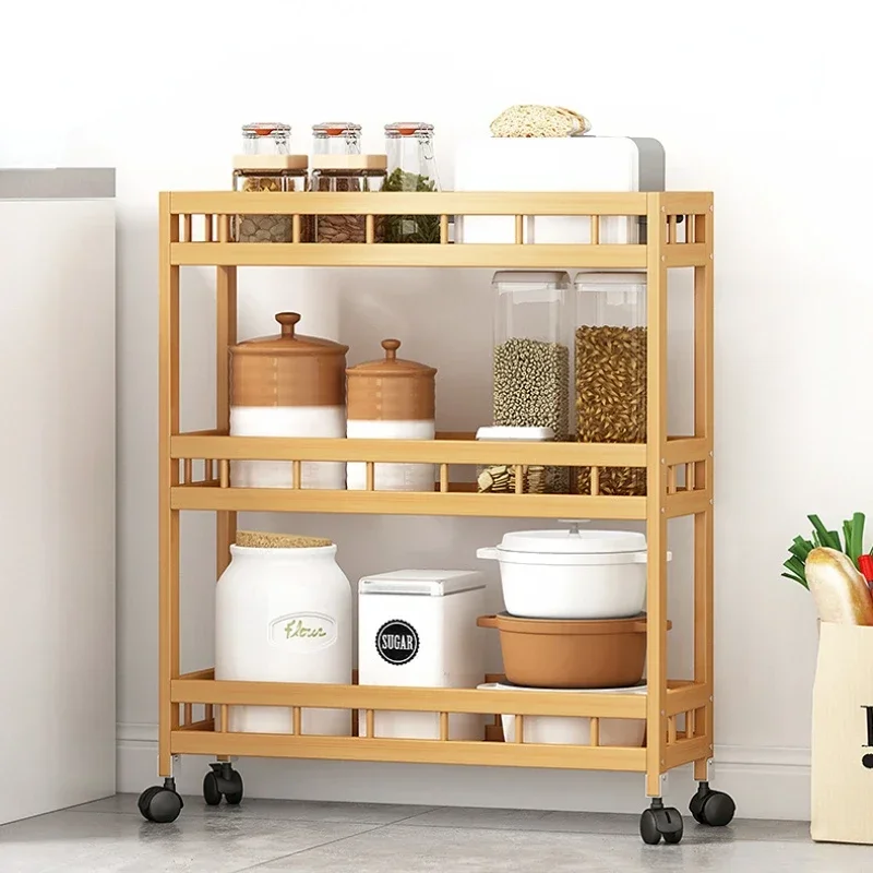 

Kitchen Narrow Gap Floor Rack Standing Bathroom Storage Shelf with Wheels Multi- Layer Bamboo Organizer Cart organizers