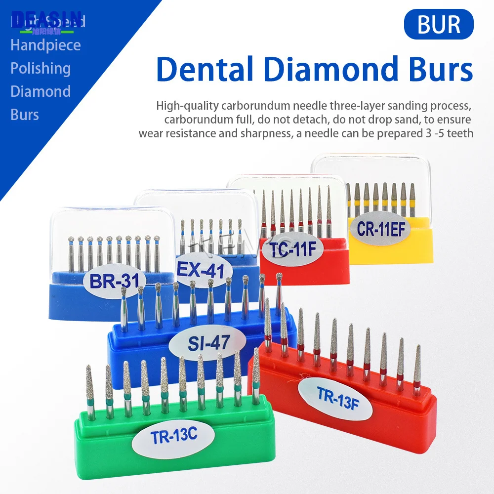 

10 Pcs/Box Dental DI/SO/SR Series Diamond Bur Multiple Models Optional Black Storage Box Fit for Dental High Speed Handpiece