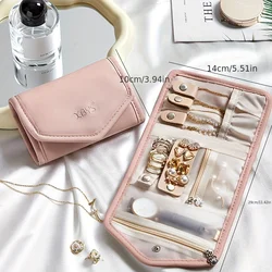 Elegant Travel Jewelry Organizer: Luxurious PU Necklace, Earring, and Ring Storage Pouch with Watch Compartment, Portable and Zippered (Pink)