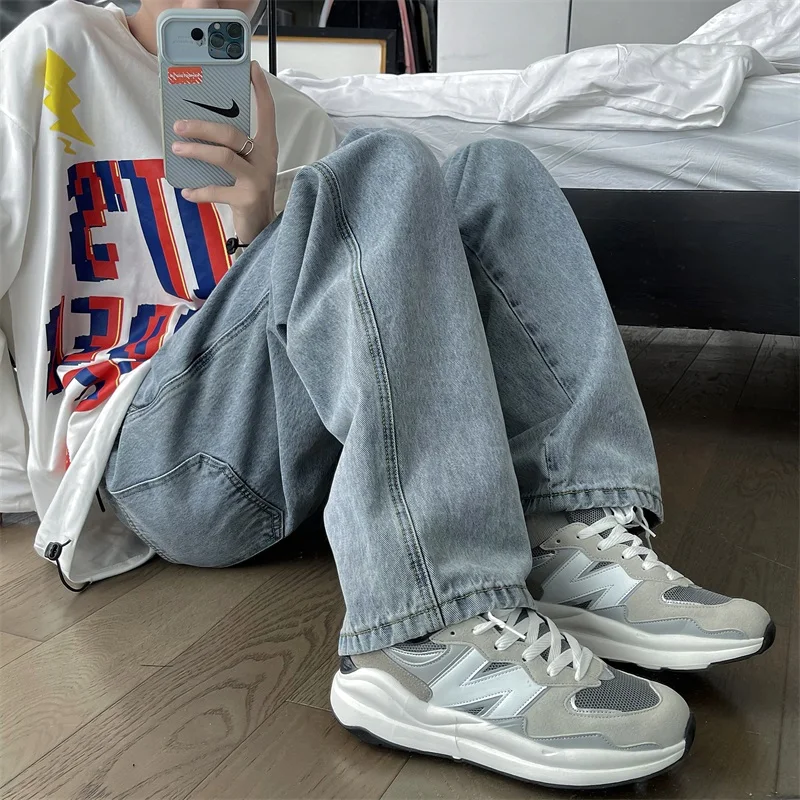 

Privathinker Streetwear Men's Straight Jeans Solid Color Man Casual Wide Leg Pants 2023 Korean Solid Color Male Trousers Bottoms