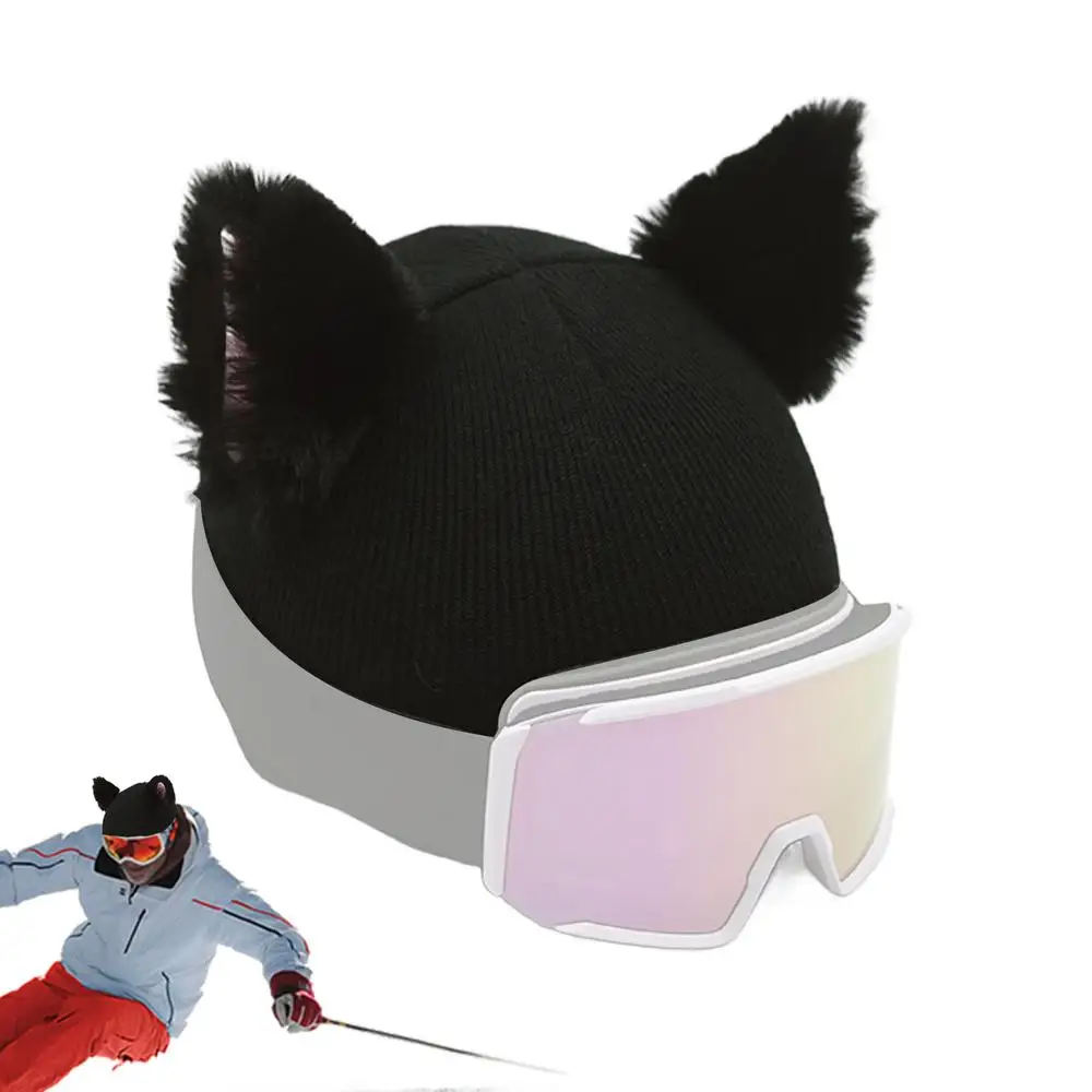Cute Cat Ears Ski Headgear Cover Winter Sport Headwear Men Women Single Board Helmet Head Cover Outdoor Warm Protection