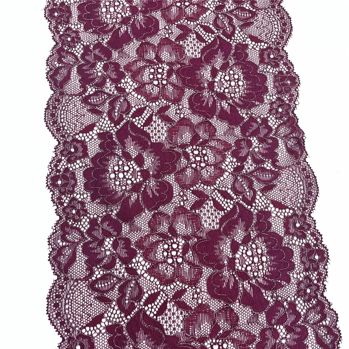 3y/lot Width 17.50cm Burgundy With Silver Elastic Stretch Lace 4