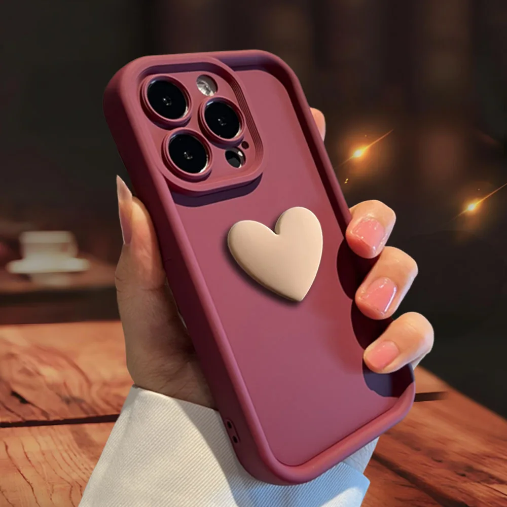 Cute Love Heart Matte Shockproof Phone Case with Enhanced Protection
