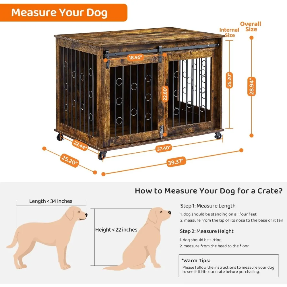 Masterpiece Dog Crate Furniture With Sliding Barn Door, 39 5