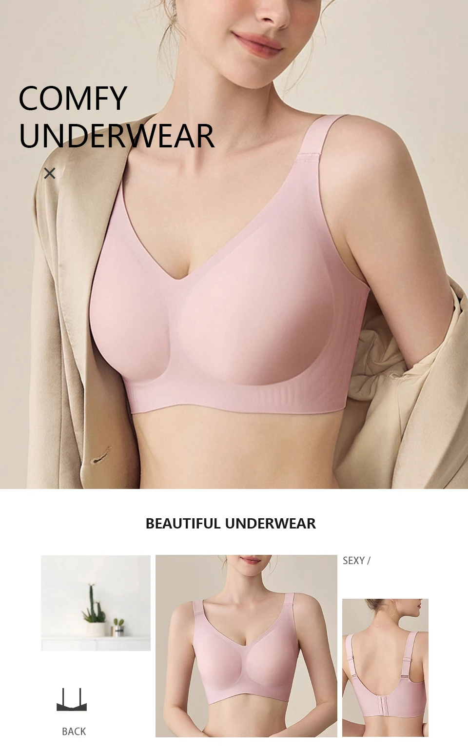 FallSweet Women Push-Up Seamless Bra Plus Size Wireless Bralette Adjust Straps Full Cup Breathable Lingerie Intimates Underwear