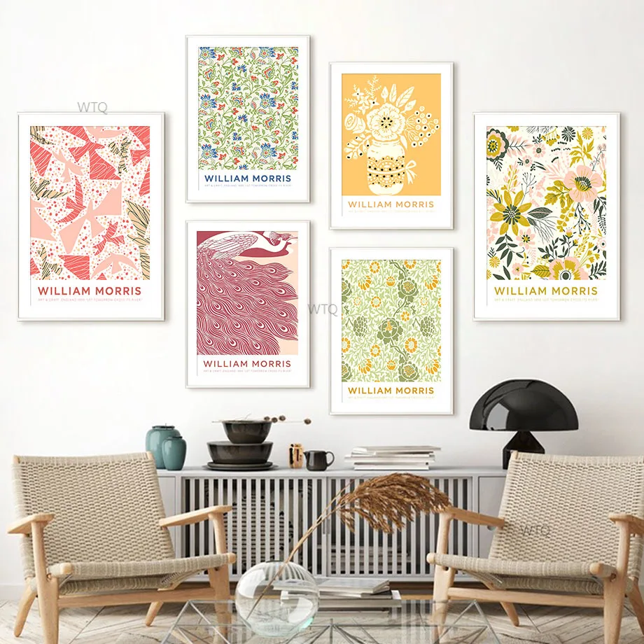 William Morris Leaf Flower Plant Bird Abstract Art Canvas Painting Nordic Posters And Prints Wall Pictures For Living Room Decor |