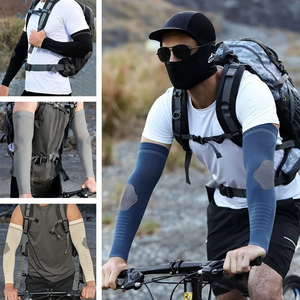 Ice Silk Sunscreen Sleeves Men's Cycling Sports Elastic Arm Guards Quick-drying Sweat-absorbent Cooling Sleeves Cover 2PCS