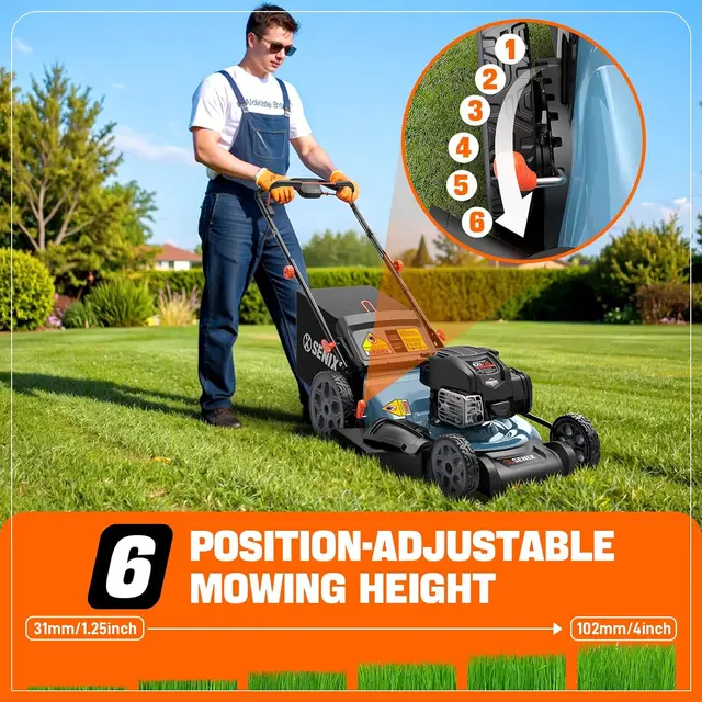SENIX LSSG-H2 22 Self Propelled Lawn Mower Gas Powered 163cc 4-Cycle Engine Rear Wheel Drive Variable Speed 6 Height Adjustments 6