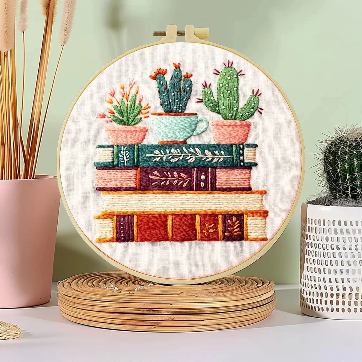 1 Stück 20x20cm/15x15cm 7,87/6,3 Zoll Buch- und Topfpflanzentasche Stickerei Starter-Kit DIY-Set für Anfänger Nähkunst