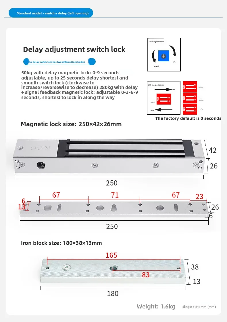 access control magnetic lock 280 kg electromagnetic lock single door delay elect