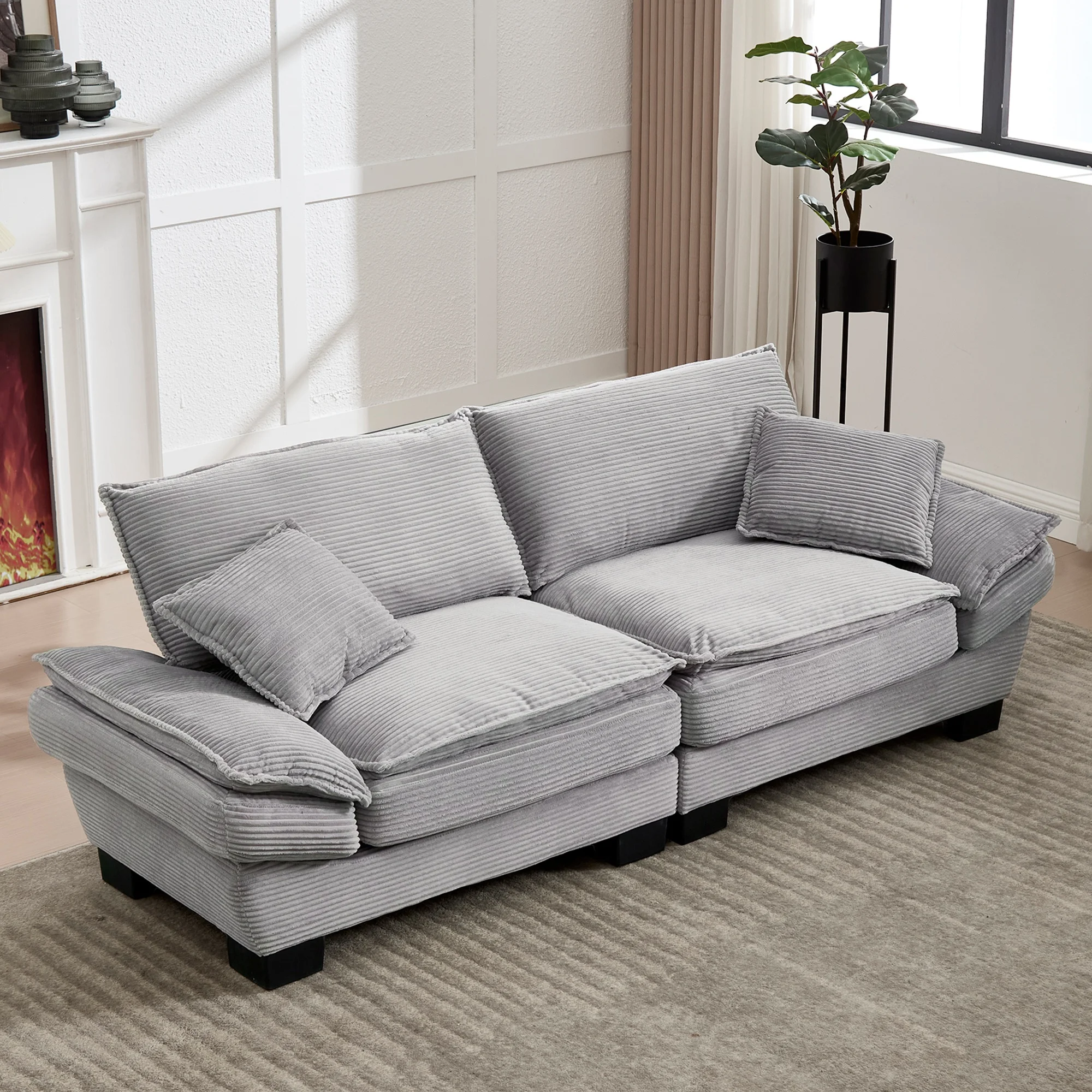 LVHOM Modernes Minimalistisches Zweisitzer-Sofa, Samtbezug, Holzrahmen, mit Kissen und Polstern, für Wohnzimmer, Schlafzimmer und Büro – Detail 10