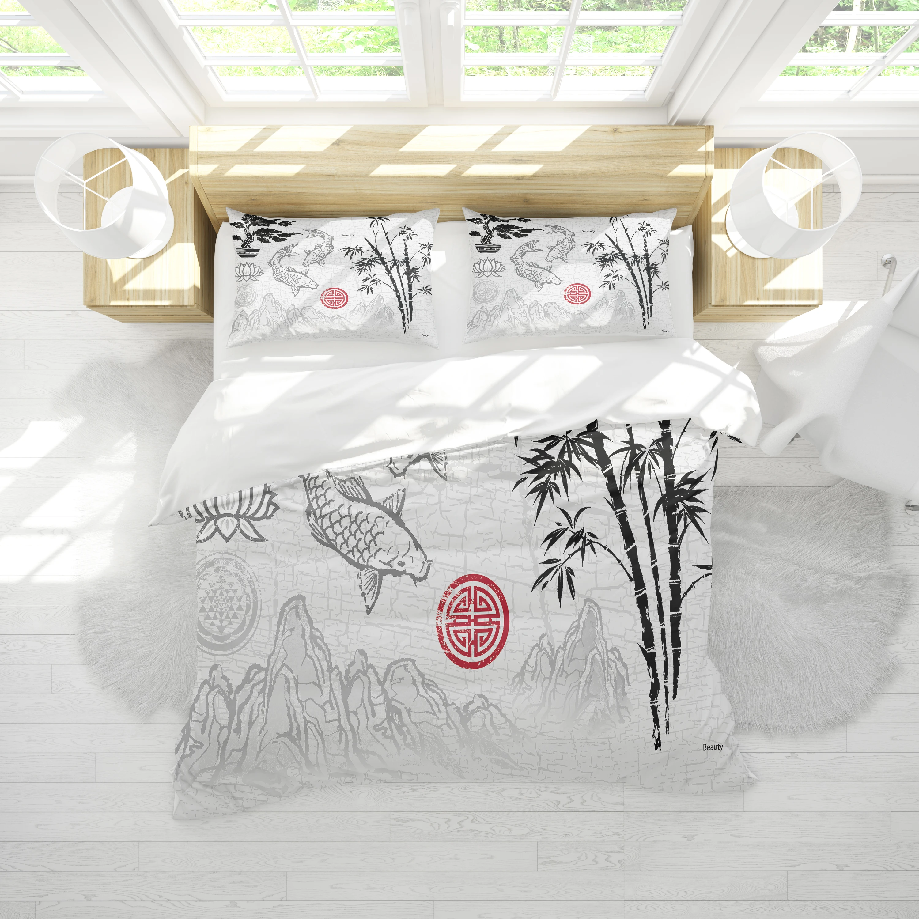 

Digital Printing Large Format Black White Ink Painting,Duvet Cover And Pillowcase 2/3 Piece Set, Bedroom Decorative Bedding Set