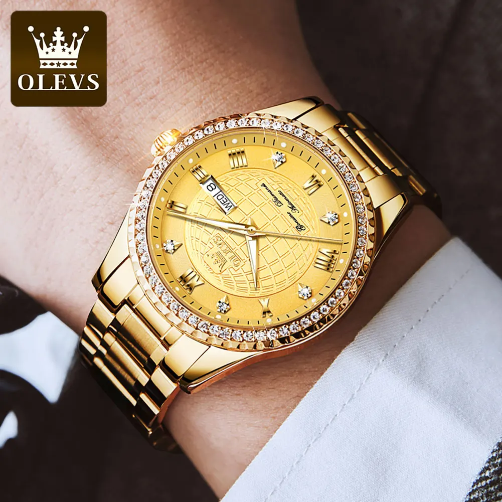 

OLEVS Automatic Mechanical Watches for Men Luxury Golden Stainless Steel Men's Watches Waterproof Luminous Date Week Wrist Watch
