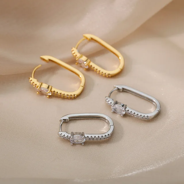 Aesthetic Stainless Steel Hoop Earrings For Women Gold Minimalist Heart Snake Flower Zircon Earring Korean Fashion Jewelry 2022 E2032-4