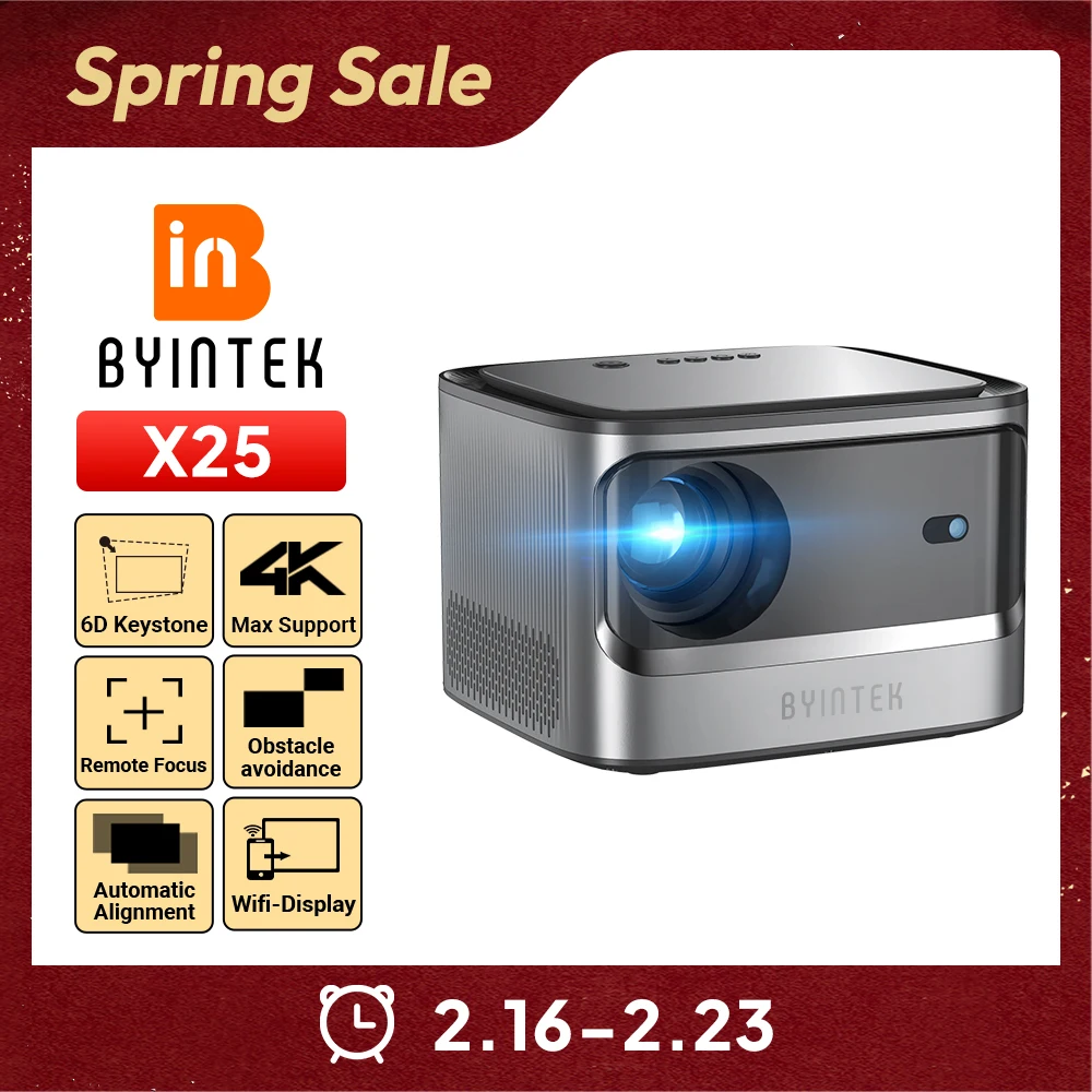 thumbnail image 1 of Proyector BYINTEK X25 Full HD 1080P 4K Video 900Ansi Enfoque automático WiFi Inteligente Android 9.0 LCD LED Video Home Theater Proyectores, 1 of 4