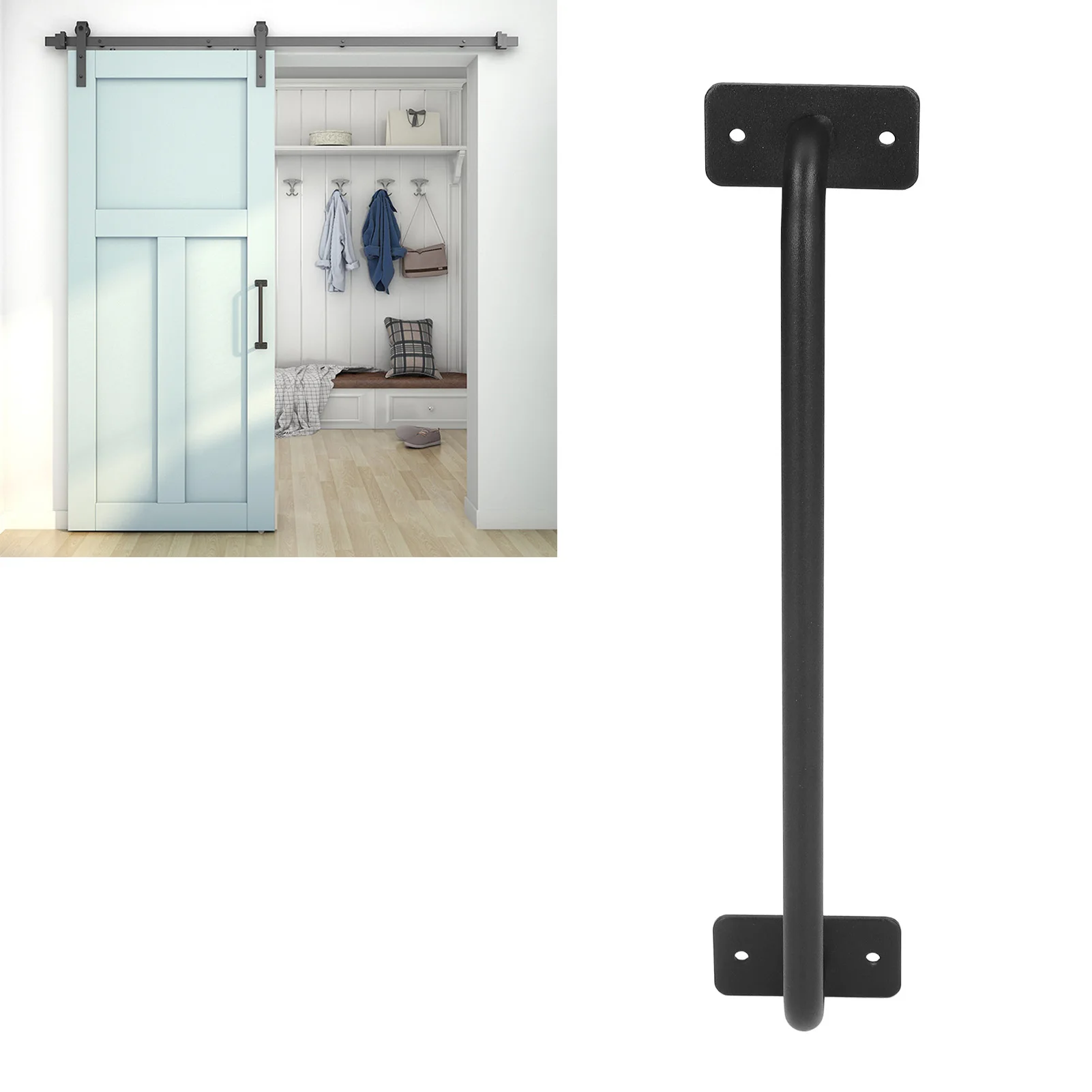 

Modern Style Door Handle Carbon Steel Barn Door Handle Metal Gate Cabinet Pulls Handle for Garage Closet Interior Drawer