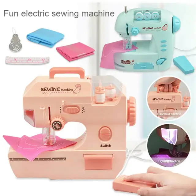 Kid Mini Sewing Machine Toy Electric Simulation DIY Mini Furniture Toy Design Cloth Knitting Machine Toddler Girl Play House Toy 4