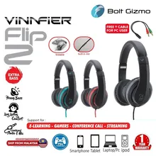 

New Vinnfier Flip 2 Foldable Wired Headphone Headset with Microphone in line.