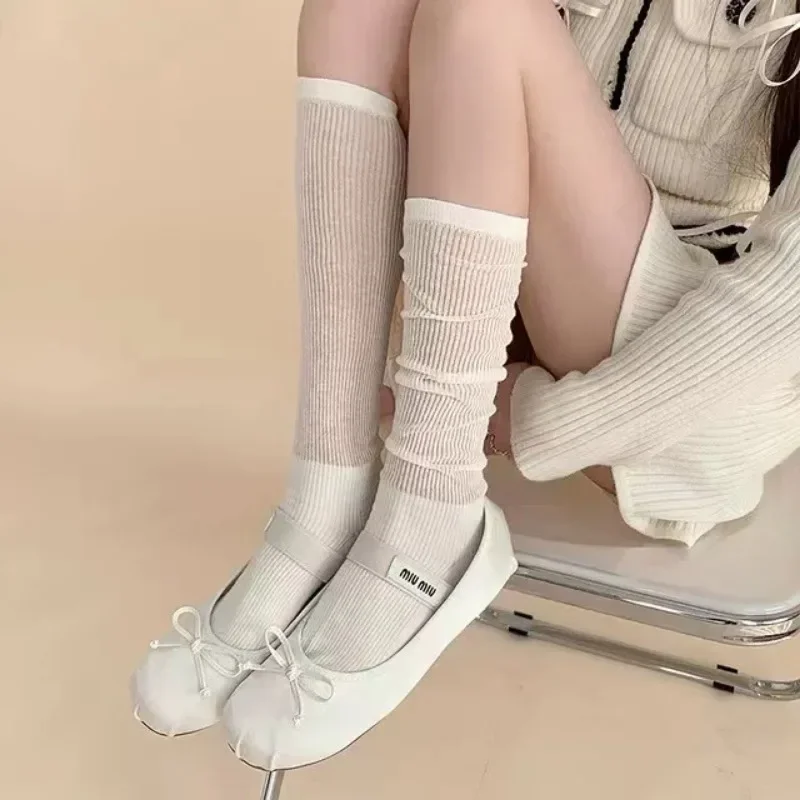 Women's Calf Socks Pure Desire Pile up Summer Versatile Mesh Long