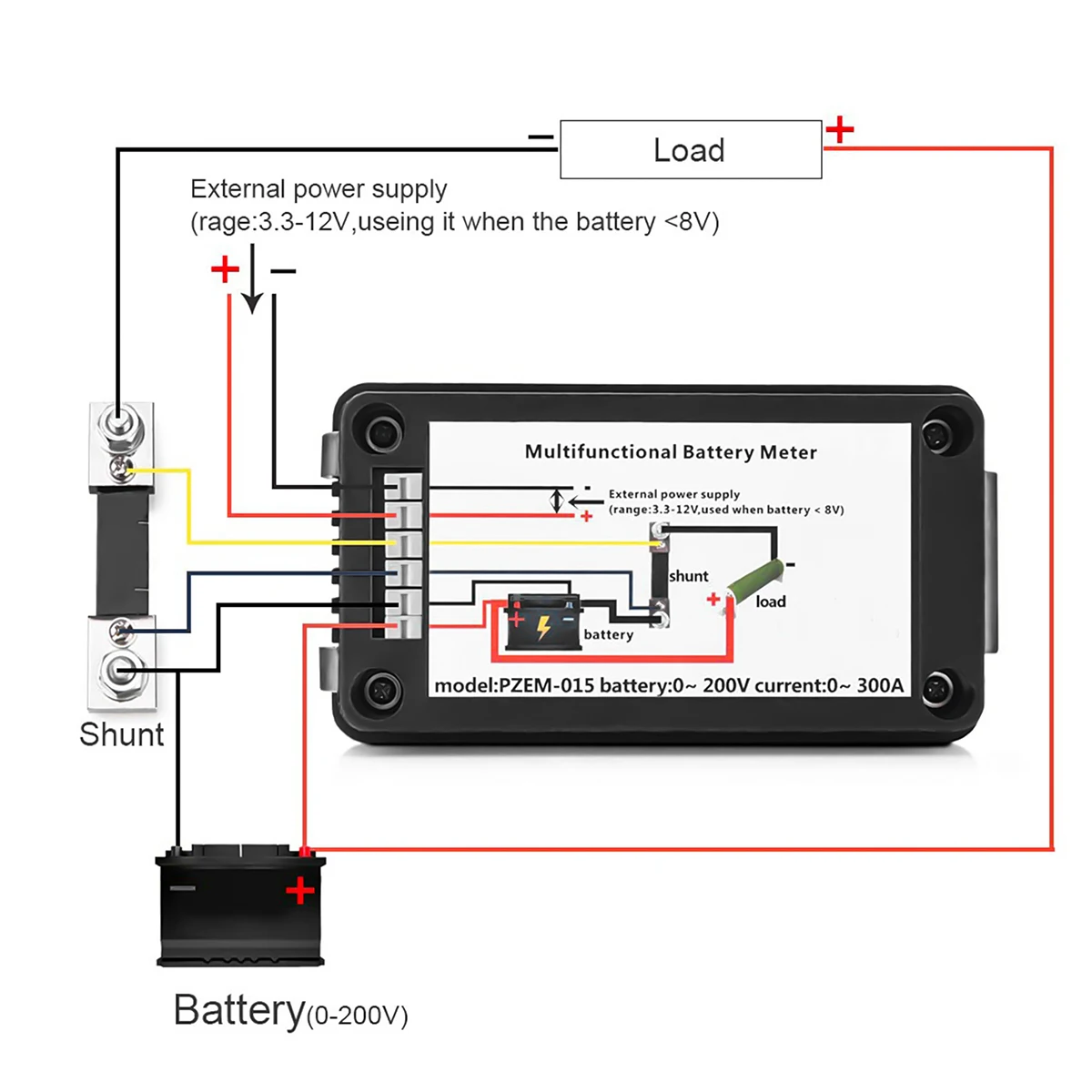 A10I PZEM015 디지털 DC 0-200V 전압 전류 200A 션트 자동차 배터리 테스터 전압 측정기 모니터 12V 24V 48V