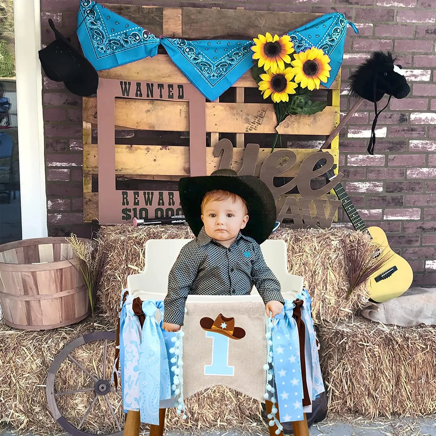 Bandierine Compleanno 1 Anno - Striscione ONE Per Seggiolone, Tema Cowboy Rodeo, Decorazione Montessori