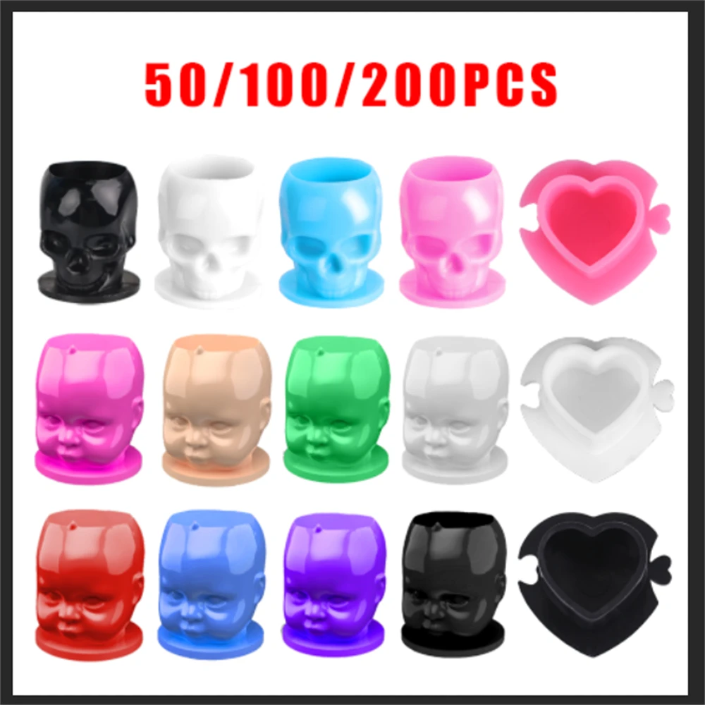 200/100/50PCS Tattoo Ink Cup Disposable 16styles Tattoo Ink Cup Permanent Makeup Pigment Holder Container Cap Accessory
