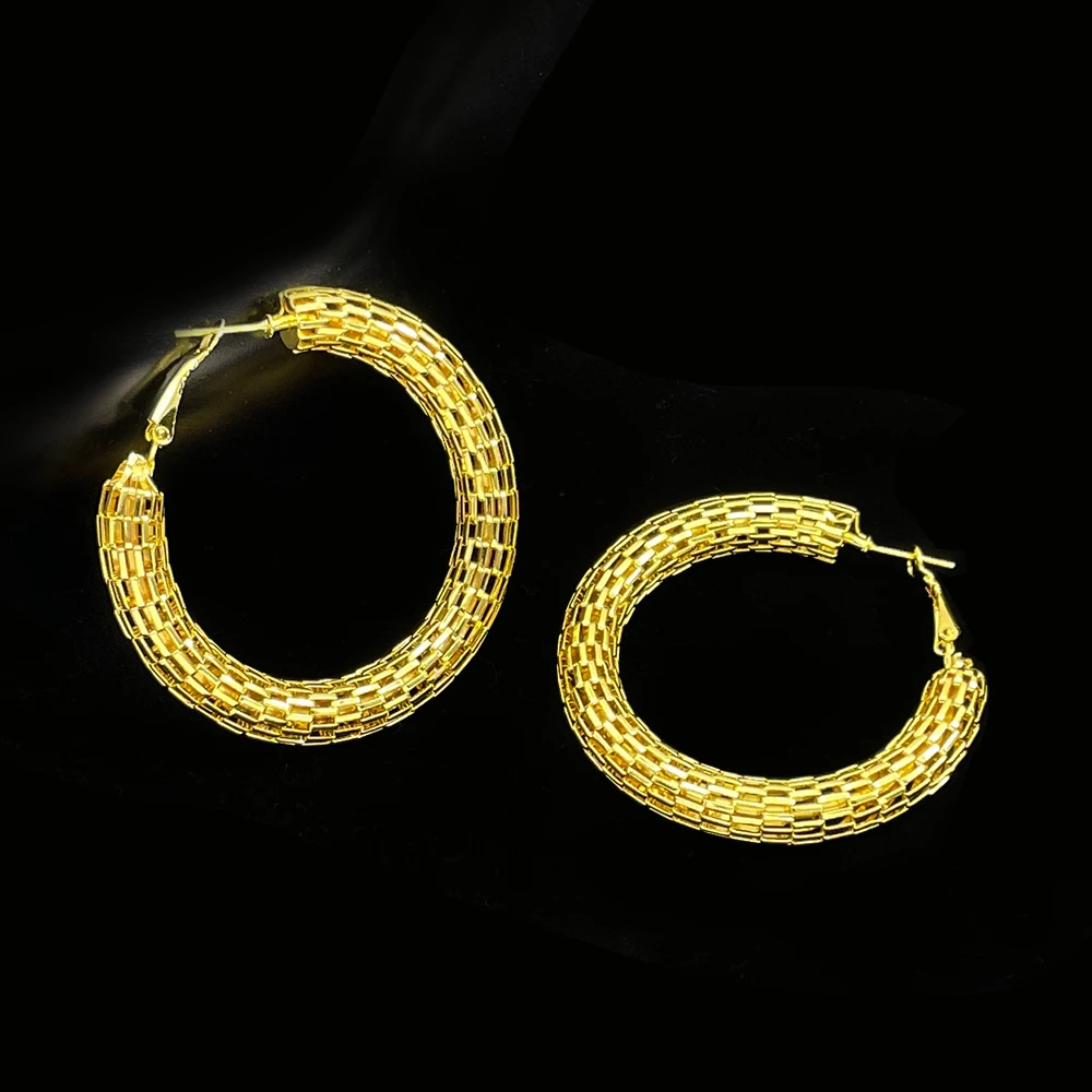 Morden 24K Gold Plated Large Hoop Earrings for Women Chunky Hollow