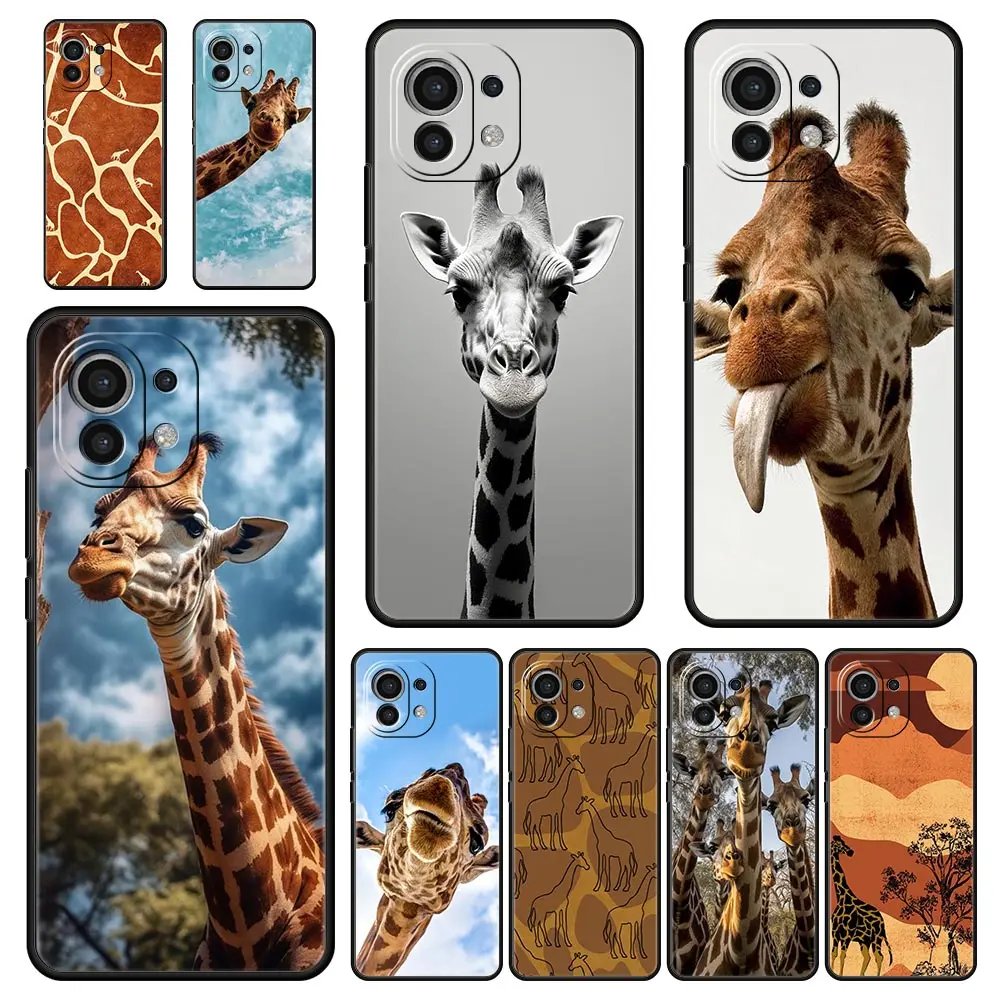 Giraffe Design Silicone Black Phone Case