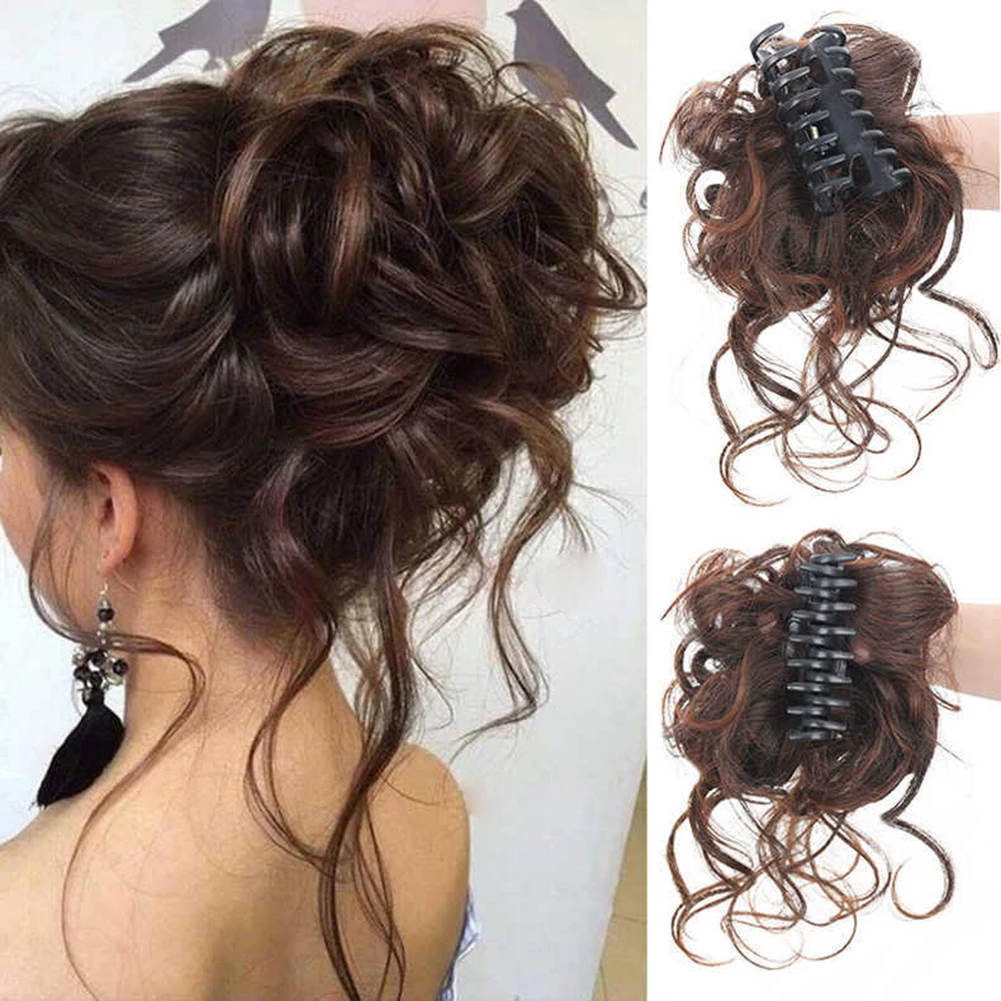 1pcs Hair Piece Extension Claw Clip Polyester Natural Curly Hairpiece Black/ Brown Messy Hair Extension for All Age Women