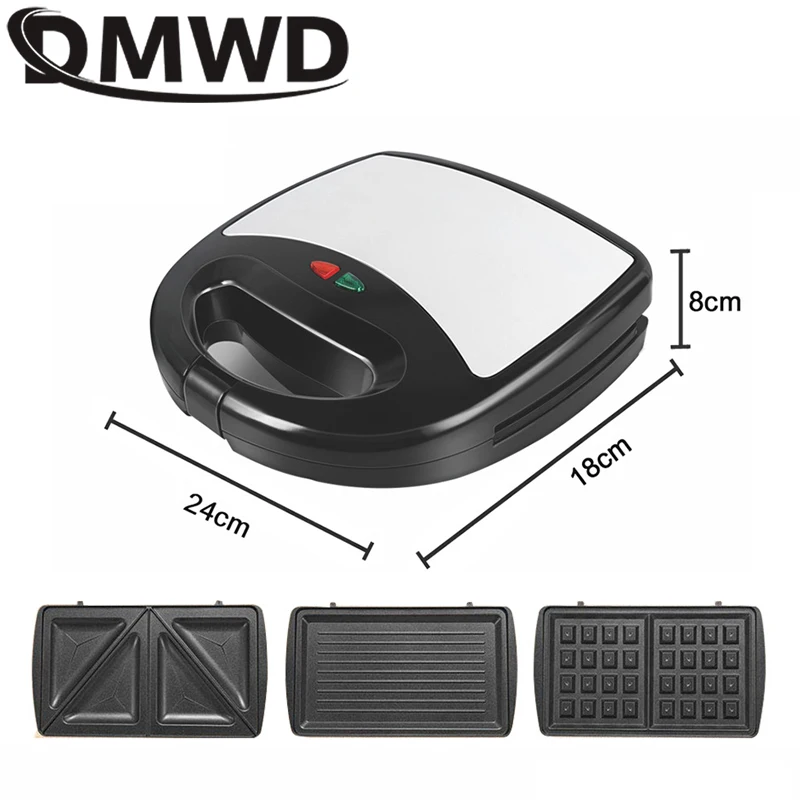 DMWD 3in1 Electric Mini Egg Waffle Sandwich Maker Grilling Plates Breakfast Baking Machine Panini Toaster Bread Frying Pan EU