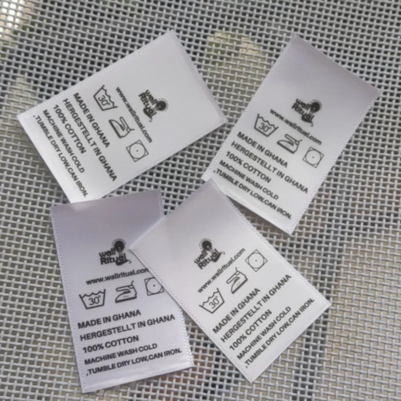 1000PCS 로고가있는 맞춤형 브랜드 케어 라벨 인쇄 흰색 천 라벨 5*3 cm 새..