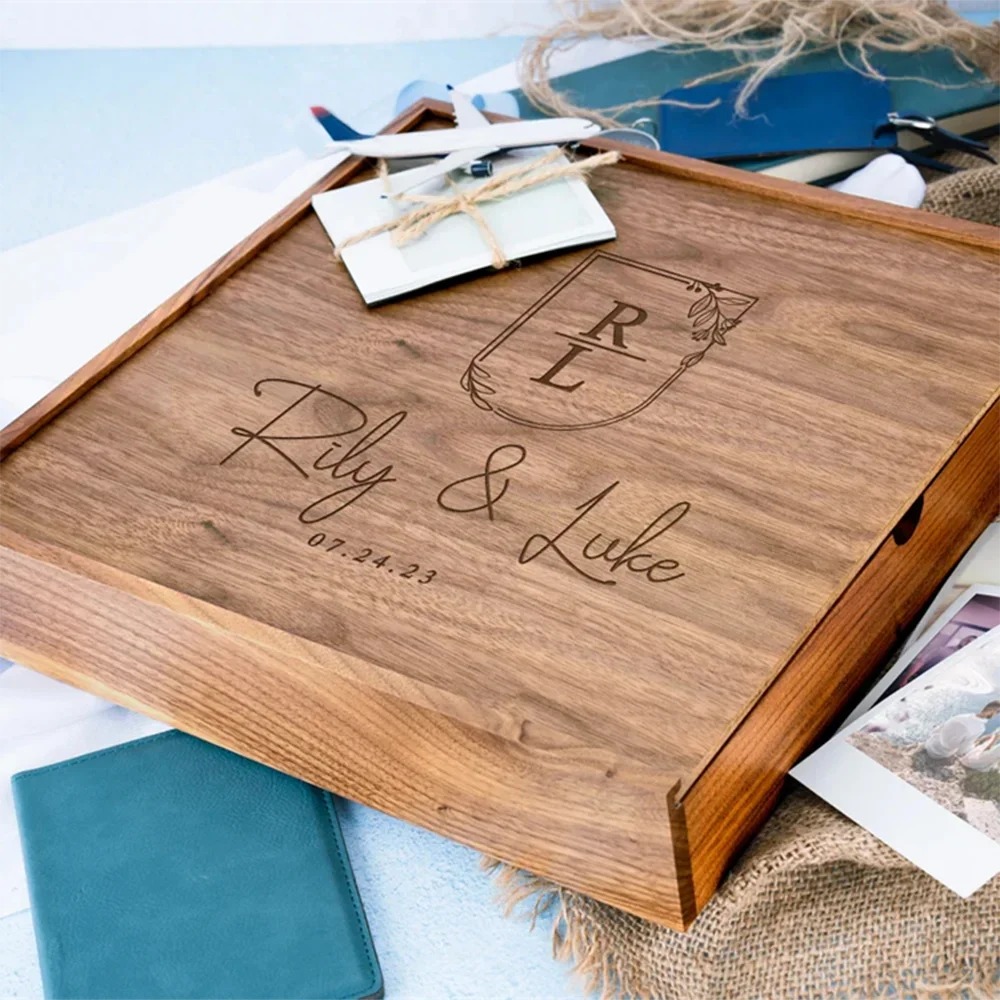 No logo empty box Solid Wood Storage Box Top Slide Personalized Gift Suitable for Ring Photo Wedding Christmas Gift Box Memorial 2