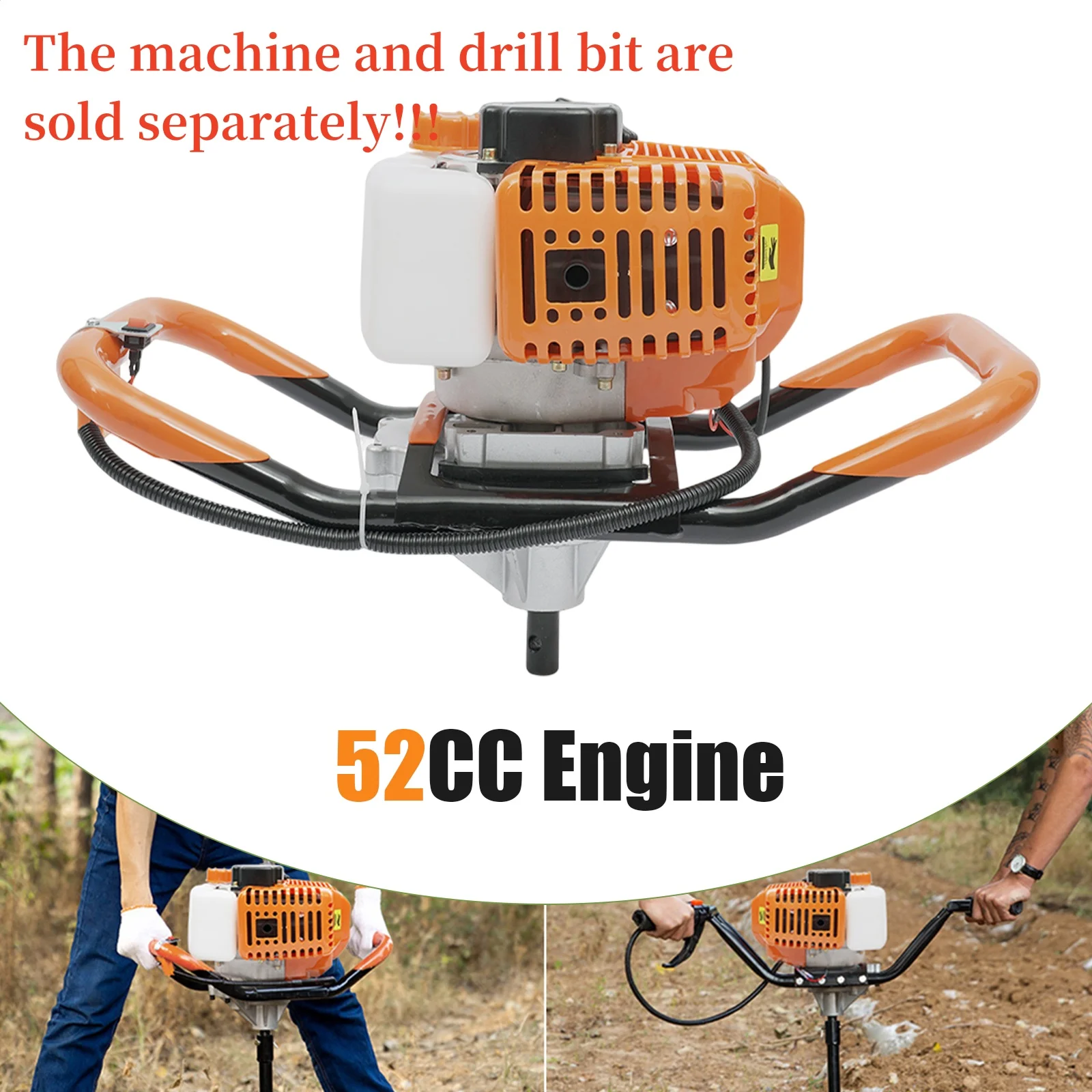 52CC Gas Powered Post Hole Digger 3 Drill Bits(Sold Separately) 1460W 1.98HP 2-stroke Auger Post Hole Digger Set gas powered earth auger