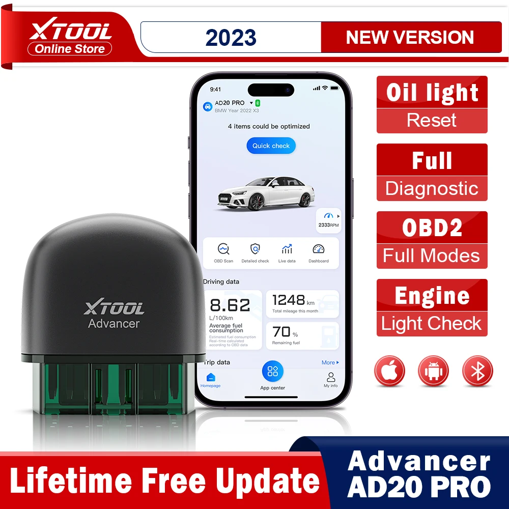 XTOOL Advancer AD20 Pro OBD2 Scanner Full System Diagnostic Tool Code Reader for All Car for IOS Android Bluetooth Oil Reset