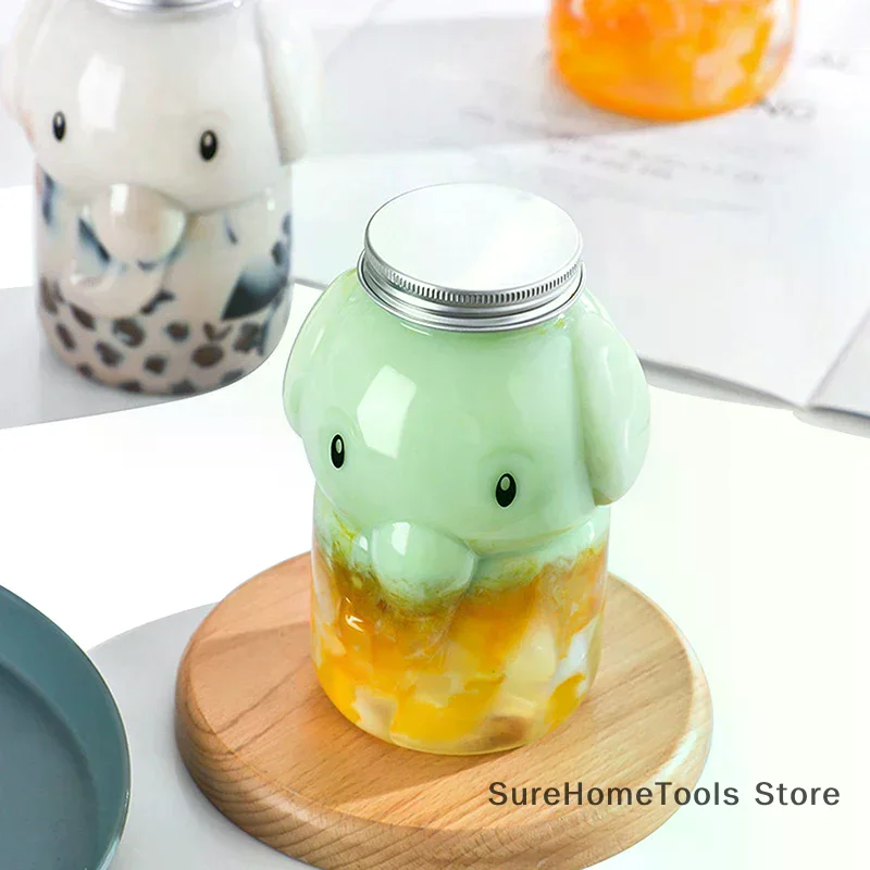 350ml Elephant Water Bottles For Milk Tea Coffee Juice Portable Drinking Cup Home Transparent Juicing Beverage Drink Bottle