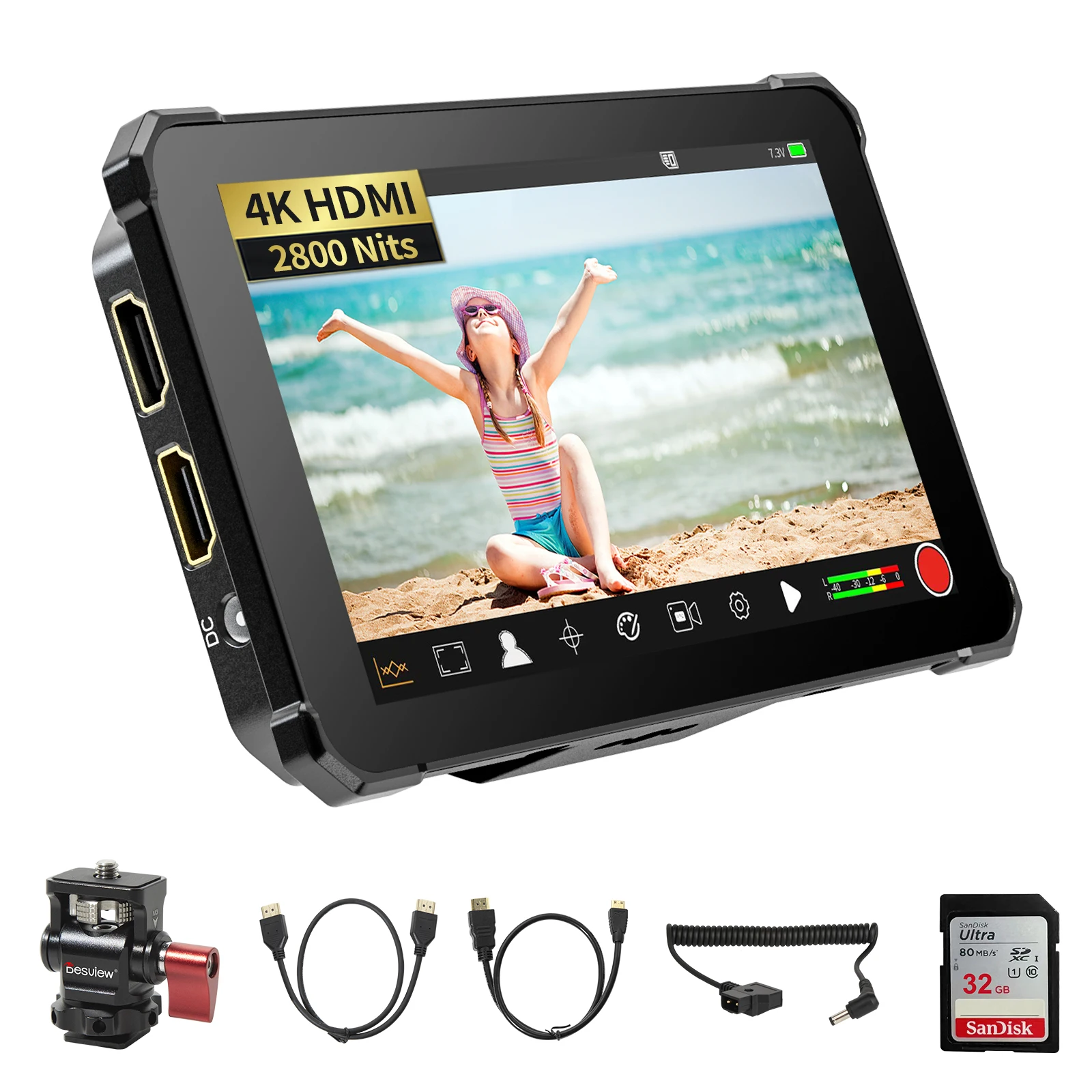 

Desview V5 Camera Field Monitor 4K HDMI IPS HD High Brightness DSLR 2800nit Real Time Video Recording Aluminium Alloy for Camera