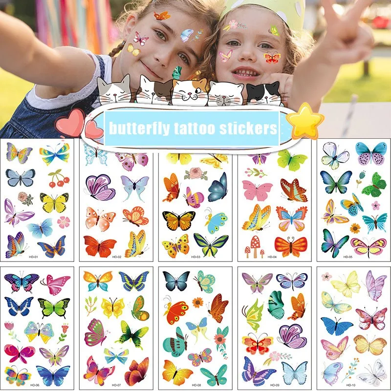 

10 Pack Fake Butterfly Tattoo Stickers Cartoon Temporary Tattoos Kids Arm Tattoos Kids Butterfly Party Tattoo Stickers