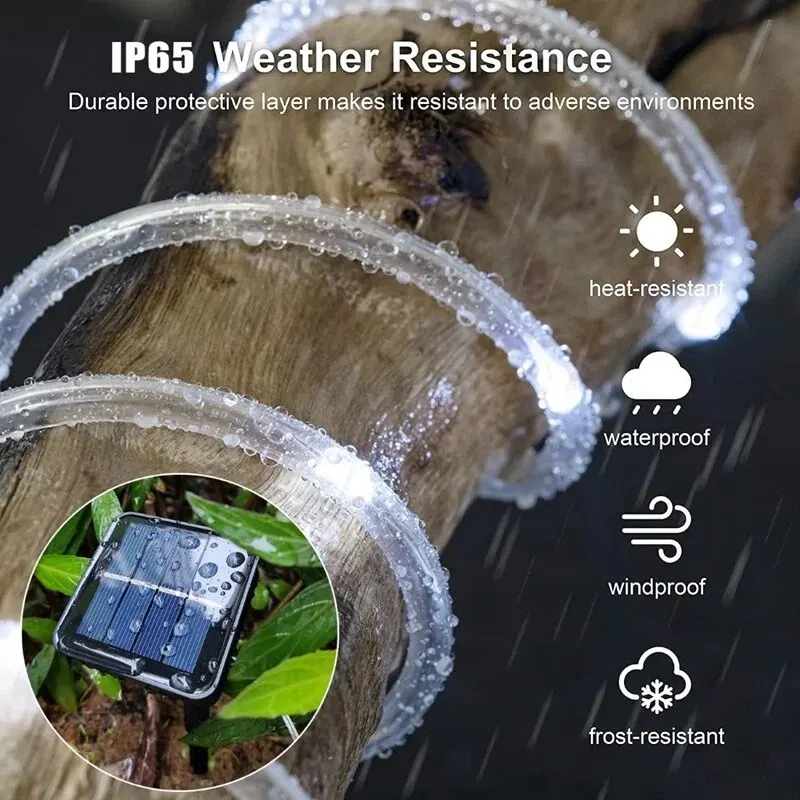 Enhanced Solar LED Rope Lights - Waterproof Outdoor Garden and Deck Lighting with 8 Modes