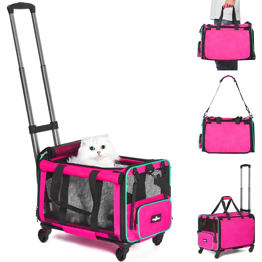 

Airline Approved Pet Carrier with Wheels, Foldable Rolling Cat Dog Carrier with Wheels Telescopic Handle for Outdoor Vet Visitsk