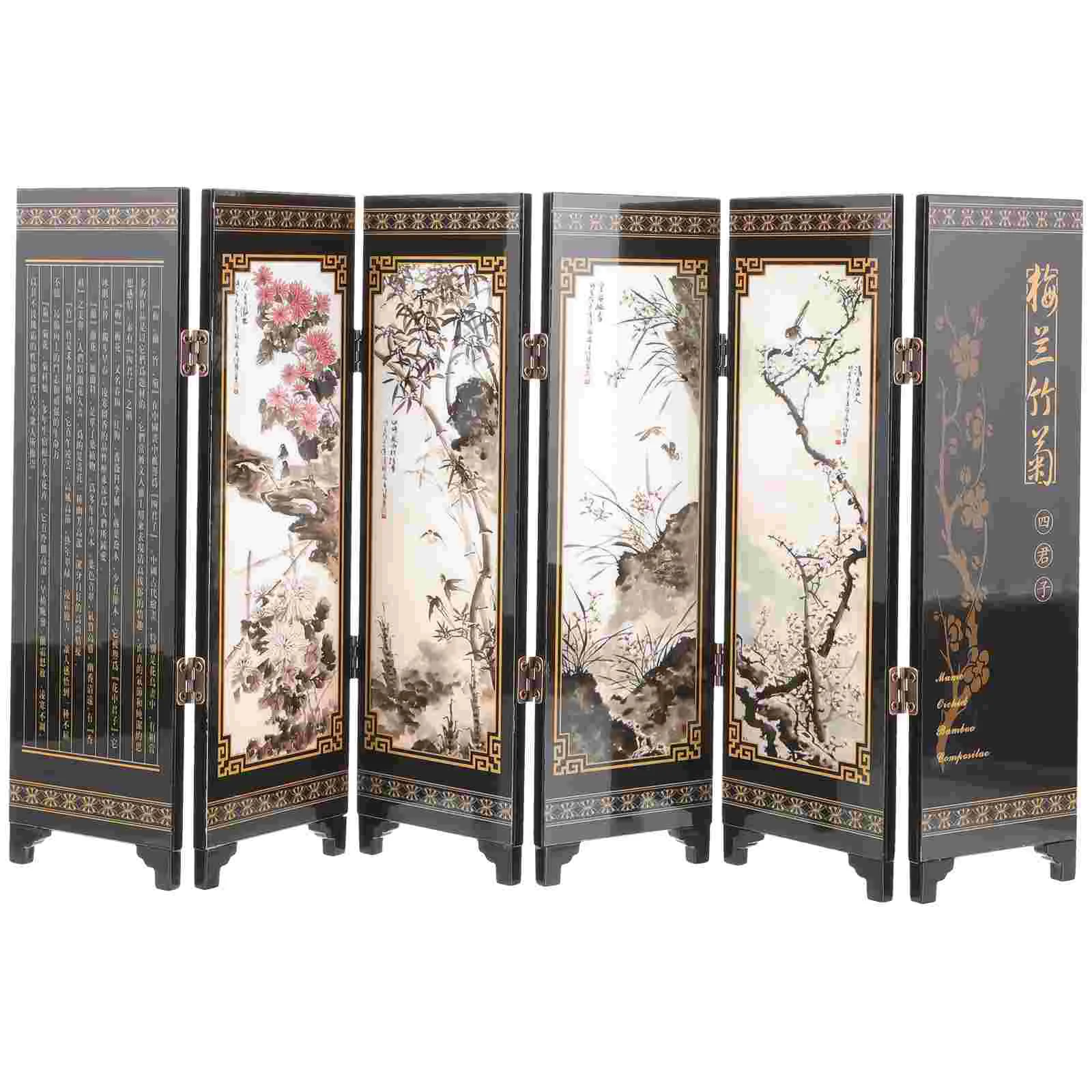Room Screen Ornaments Decorations Vintage Wooden Divider Retro Office Desk