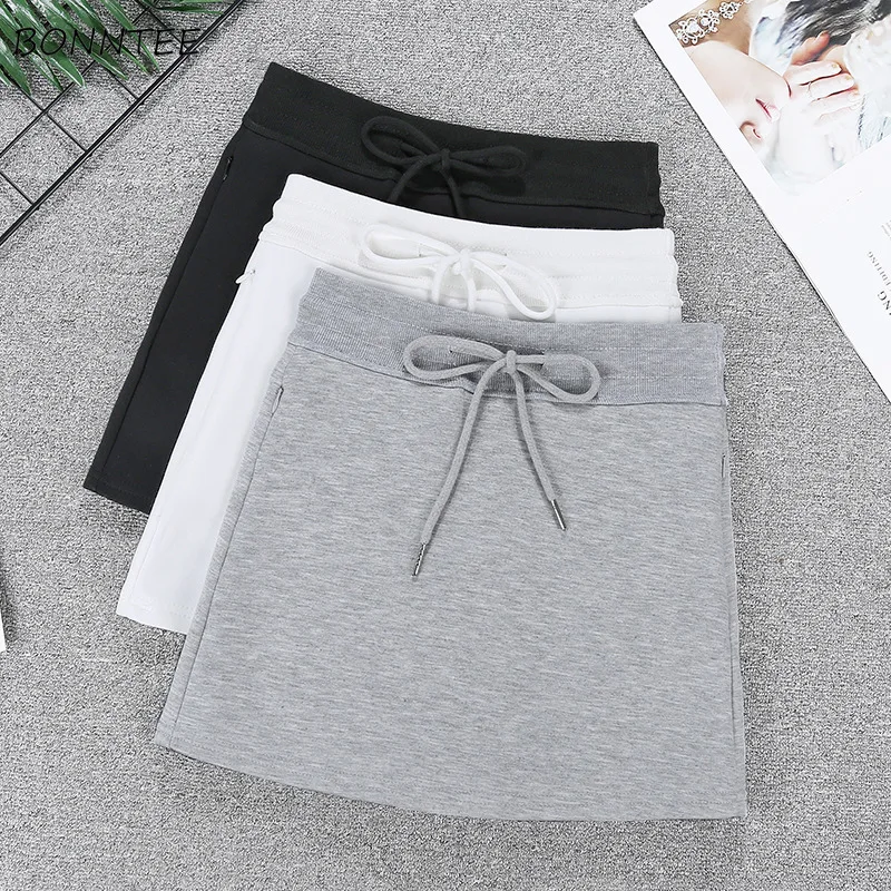 

Skirts Women Drawstring High Waist Solid Minimalist Style Hip-covering Sweet Spicy Girls Korean Fashion Chic Popular Summer Y2k