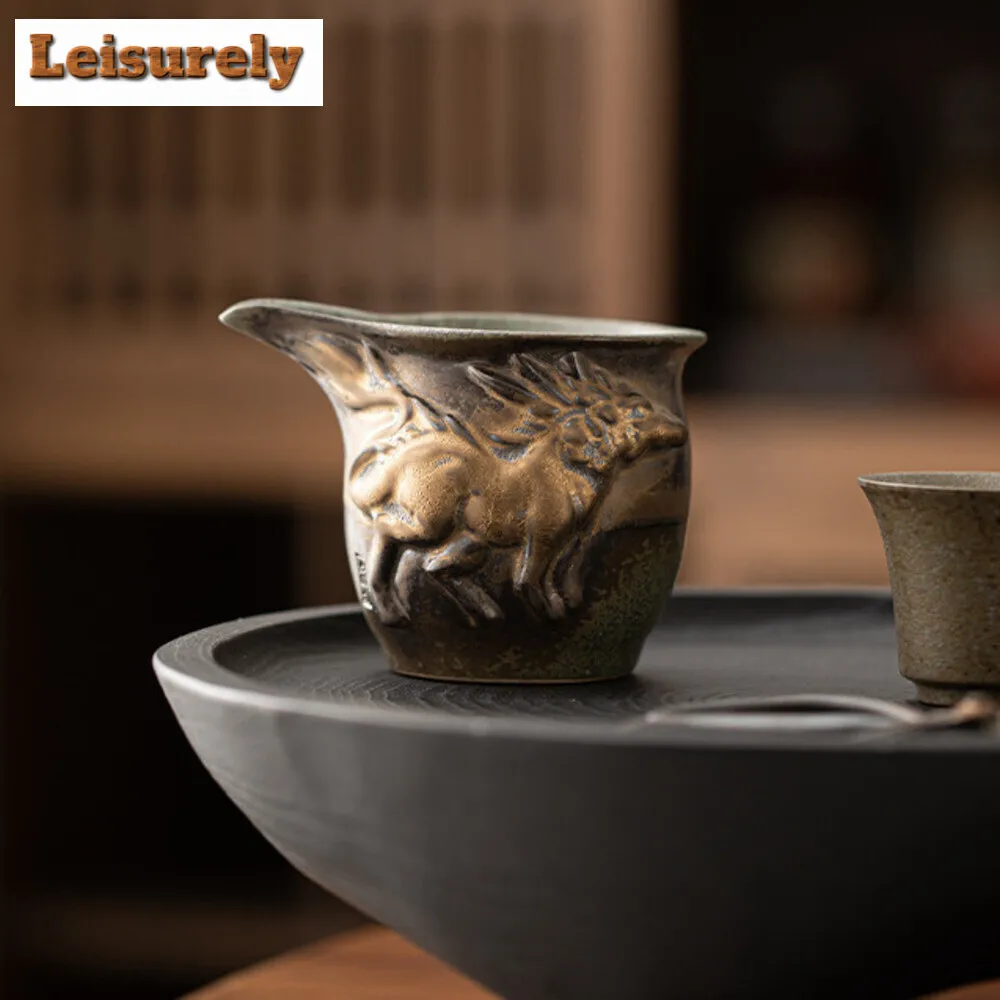 180ML Antique Kiln Chnage Cyan Tea Pitcher Antique Coarse Pottery Cha Hai Household Justice Cup Tea Items Ornaments Accessories