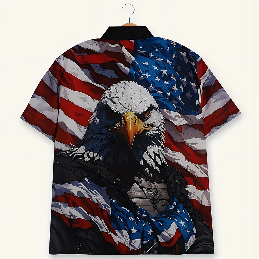 American Flag Print Veteran Men's Short Sleeve Shirt Fighting Eagle Comrade Party Wear Oversized Top 3