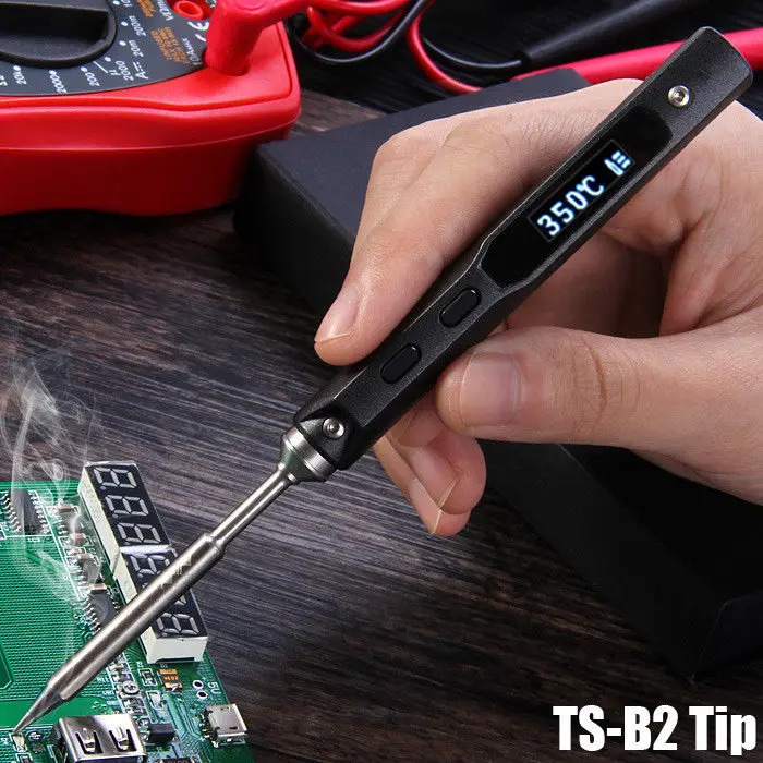 TS100 Mini Portable Digital Soldering Iron Kit B2 BC2 Tip Interface DC5525 65W 