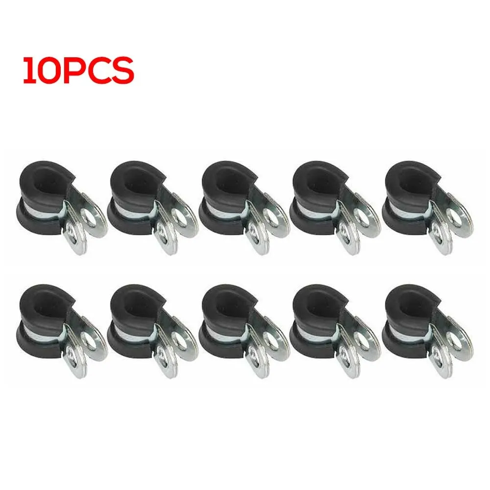 

10pcs Car Clips 8mm Rubber Lined Metal P Clip Camper Hydraulic Brake Gas Line Pipe Fixing For Protecting Brake Lines Tools