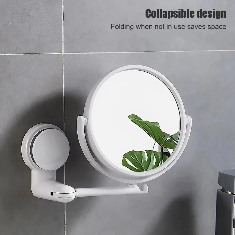 Home Wall Mounted Makeup Mirror Bathroom Single-Sided Mirror Rotating Folding No Punching High-Definition Circular Makeup Mirror 3