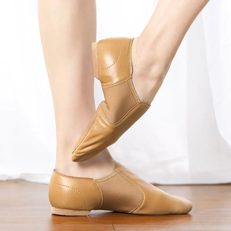 Chaussures de danse Jazz en cuir véritable, pantoufles de Jazz, baskets de danse Jazz pour femmes, gymnastique unisexe, chaussures de danse Jazz à enfiler