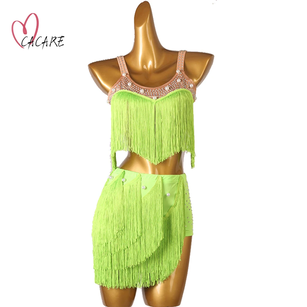 

CACARE Latina Latin Dance Dress Dancing Competition Dresses Clothes Fringe Salsa Tango Ballroom Rumba D1329 Tassels Hem