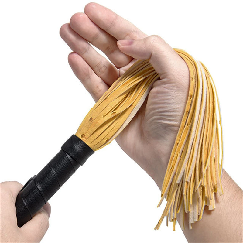 38.5CM Yellow PU Leather Tassels Flogger Horse Riding Whip Equestrianism Horse Whips 4
