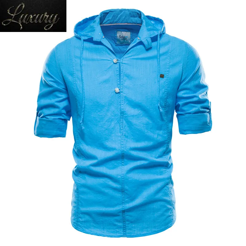 

Рубашка Мужская льняная с капюшоном и длинным рукавом, 100% хлопок